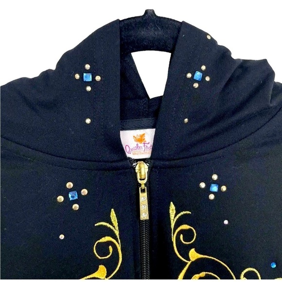 QVC Quaker Factory Black Gold Embellished Zip Up Jacket front pockets Medium
C - Picture 4 of 9